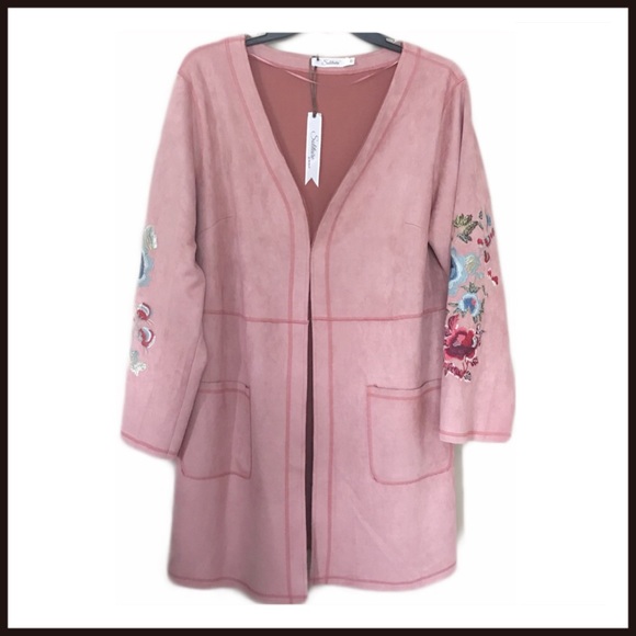 Anthropologie Jackets & Blazers - NWT Faux Suede Embroidered Sleeve Jacket Plus Size